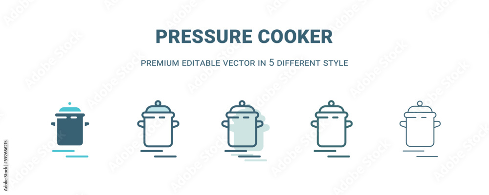 pressure cooker icon in 5 different style. Outline, filled, two color, thin pressure cooker icon isolated on white background. Editable vector can be used web and mobile pressure cooker icon in 5 different style. Outline, filled, two color, thin pressure cooker icon isolated on white background. Editable vector can be used web and mobile