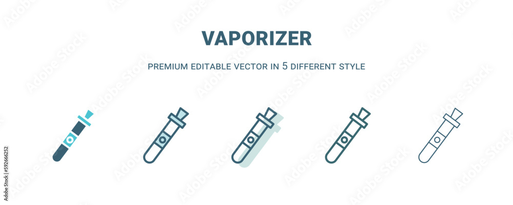vaporizer icon in 5 different style. Outline, filled, two color, thin vaporizer icon isolated on white background. Editable vector can be used web and mobile vaporizer icon in 5 different style. Outline, filled, two color, thin vaporizer icon isolated on white background. Editable vector can be used web and mobile