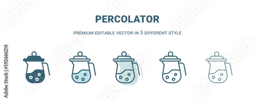 percolator icon in 5 different style. Outline, filled, two color, thin percolator icon isolated on white background. Editable vector can be used web and mobile