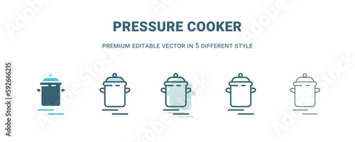 pressure cooker icon in 5 different style. Outline, filled, two color, thin pressure cooker icon isolated on white background. Editable vector can be used web and mobile