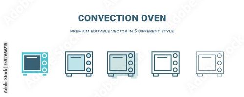 convection oven icon in 5 different style. Outline, filled, two color, thin convection oven icon isolated on white background. Editable vector can be used web and mobile