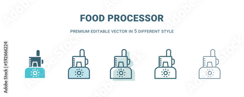 food processor icon in 5 different style. Outline, filled, two color, thin food processor icon isolated on white background. Editable vector can be used web and mobile