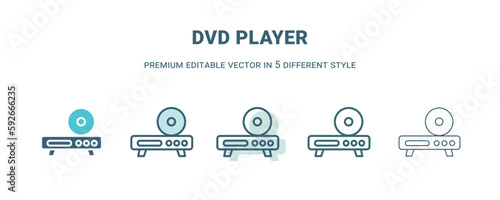dvd player icon in 5 different style. Outline, filled, two color, thin dvd player icon isolated on white background. Editable vector can be used web and mobile