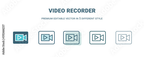 video recorder icon in 5 different style. Outline, filled, two color, thin video recorder icon isolated on white background. Editable vector can be used web and mobile © Abstract