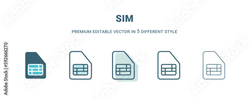 sim icon in 5 different style. Outline, filled, two color, thin sim icon isolated on white background. Editable vector can be used web and mobile