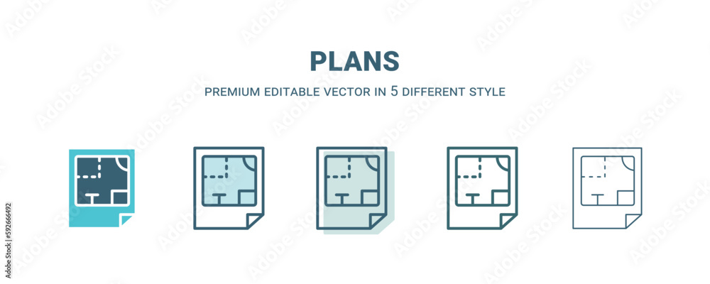 plans icon in 5 different style. Outline, filled, two color, thin plans icon isolated on white background. Editable vector can be used web and mobile