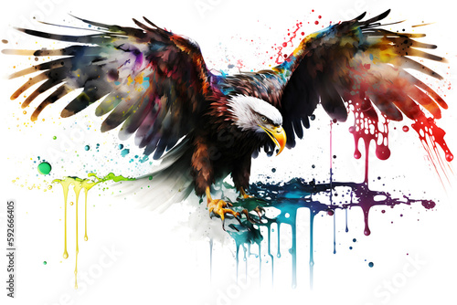 Graffiti with an eagle on the wall with a splash, color art