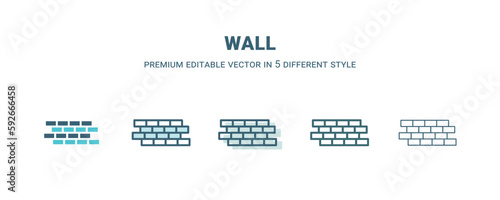 wall icon in 5 different style. Outline, filled, two color, thin wall icon isolated on white background. Editable vector can be used web and mobile