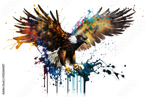 Graffiti with an eagle on the wall with a splash, color art