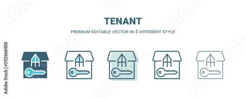 tenant icon in 5 different style. Outline, filled, two color, thin tenant icon isolated on white background. Editable vector can be used web and mobile