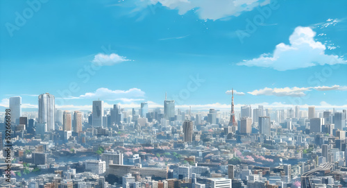 view of the city, anime style beautiful view of city, HD city wallpaper, Generative AI