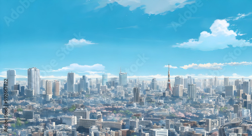view of the city, anime style beautiful view of city, HD city wallpaper, Generative AI