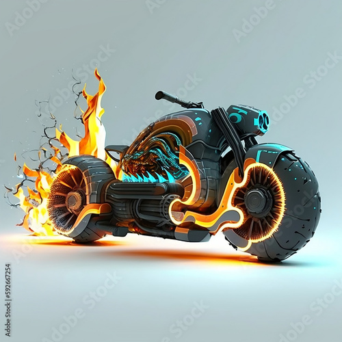 Motocicleta futurista, diseño 3D, tecnologia y lujo, concepto artistico sobre fondo blanco, recurso grafico, ilustracion de alta calidad, IA generativa photo