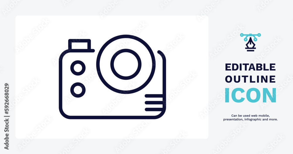 big photo camera icon. Thin line big photo camera icon from social media marketing collection. Outline vector isolated on white background. Editable big photo camera symbol can be used web and mobile