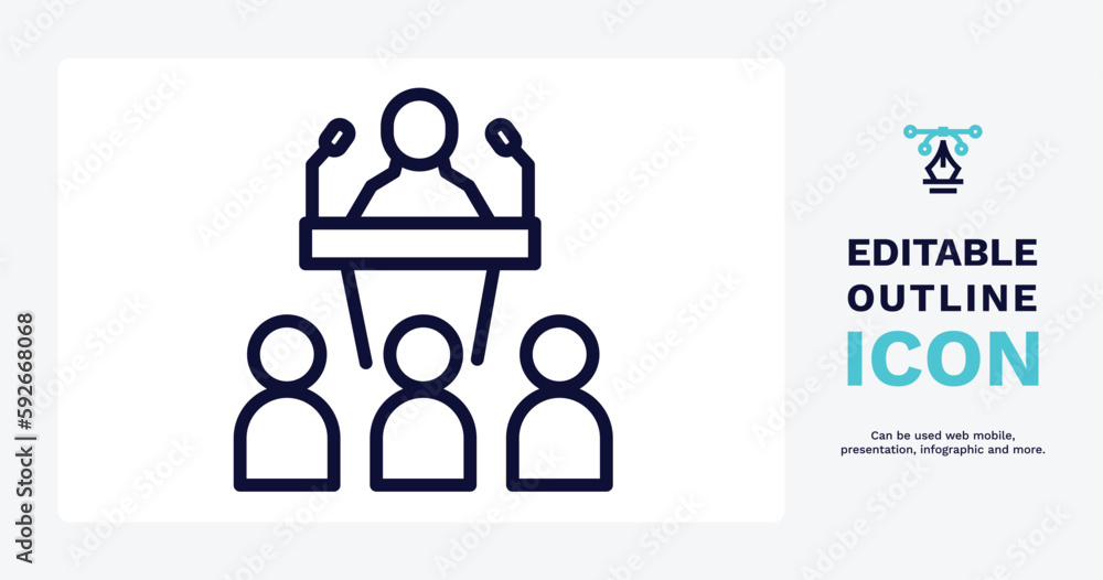 conference icon. Thin line conference icon from social media marketing collection. Outline vector isolated on white background. Editable conference symbol can be used web and mobile conference icon. Thin line conference icon from social media marketing collection. Outline vector isolated on white background. Editable conference symbol can be used web and mobile