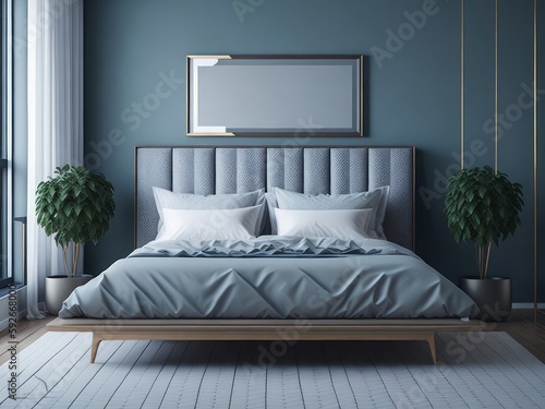 Mock up frame in modern bedroom interior