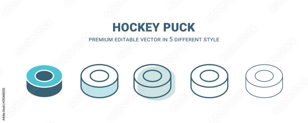 hockey puck icon in 5 different style. Outline, filled, two color, thin hockey puck icon isolated on white background. Editable vector can be used web and mobile hockey puck icon in 5 different style. Outline, filled, two color, thin hockey puck icon isolated on white background. Editable vector can be used web and mobile