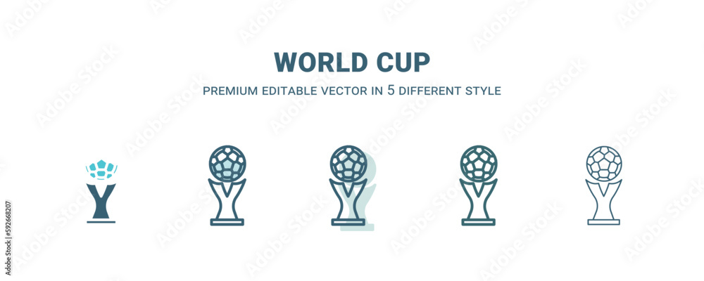 world cup icon in 5 different style. Outline, filled, two color, thin world cup icon isolated on white background. Editable vector can be used web and mobile world cup icon in 5 different style. Outline, filled, two color, thin world cup icon isolated on white background. Editable vector can be used web and mobile