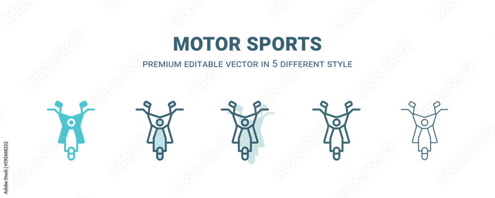 motor sports icon in 5 different style. Outline, filled, two color, thin motor sports icon isolated on white background. Editable vector can be used web and mobile motor sports icon in 5 different style. Outline, filled, two color, thin motor sports icon isolated on white background. Editable vector can be used web and mobile