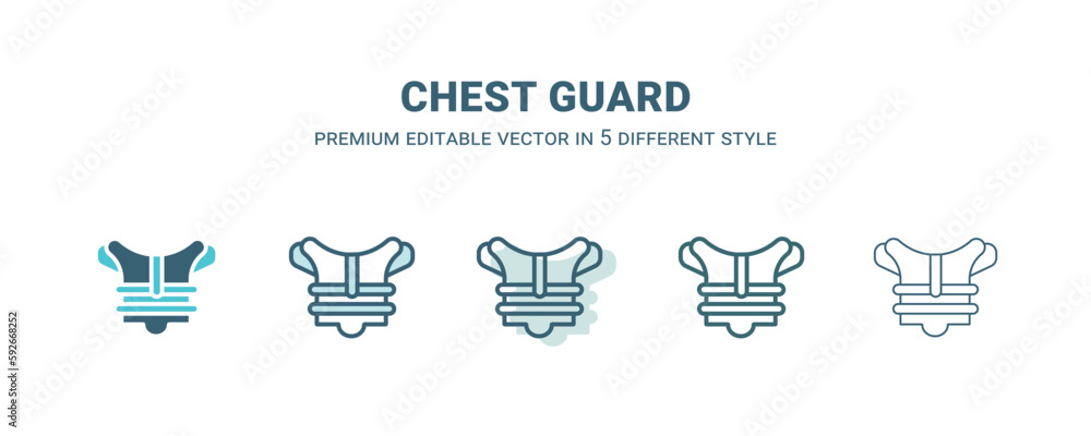 chest guard icon in 5 different style. Outline, filled, two color, thin chest guard icon isolated on white background. Editable vector can be used web and mobile