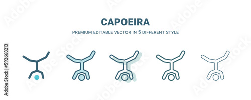 capoeira icon in 5 different style. Outline, filled, two color, thin capoeira icon isolated on white background. Editable vector can be used web and mobile