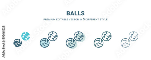 balls icon in 5 different style. Outline, filled, two color, thin balls icon isolated on white background. Editable vector can be used web and mobile