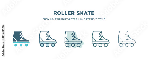 roller skate icon in 5 different style. Outline, filled, two color, thin roller skate icon isolated on white background. Editable vector can be used web and mobile