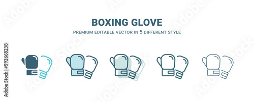 boxing glove icon in 5 different style. Outline, filled, two color, thin boxing glove icon isolated on white background. Editable vector can be used web and mobile