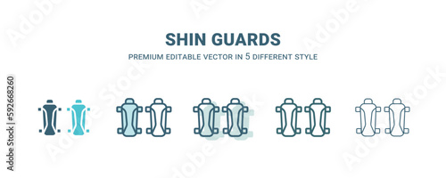 shin guards icon in 5 different style. Outline, filled, two color, thin shin guards icon isolated on white background. Editable vector can be used web and mobile