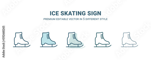 ice skating sign icon in 5 different style. Outline  filled  two color  thin ice skating sign icon isolated on white background. Editable vector can be used web and mobile