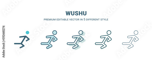 wushu icon in 5 different style. Outline, filled, two color, thin wushu icon isolated on white background. Editable vector can be used web and mobile