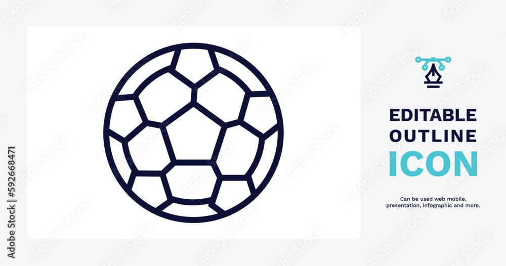 Obraz premium football ball icon. Thin line football ball icon from sport and games collection. Outline vector isolated on white background. Editable football ball symbol can be used web and mobile