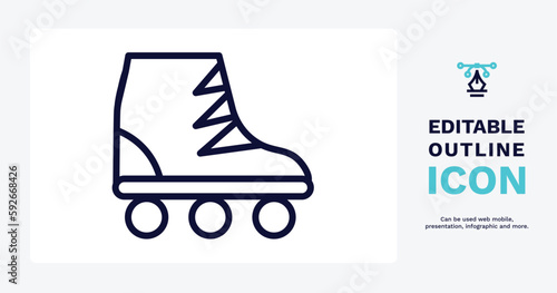 roller skate icon. Thin line roller skate icon from sport and games collection. Outline vector isolated on white background. Editable roller skate symbol can be used web and mobile