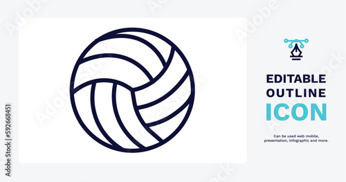 volleyball ball icon. Thin line volleyball ball icon from sport and games collection. Outline vector isolated on white background. Editable volleyball ball symbol can be used web and mobile