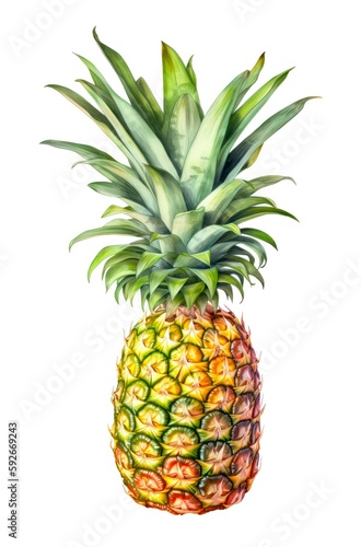 Watercolor illustration of a pineapple isolated on white background. Generative AI.