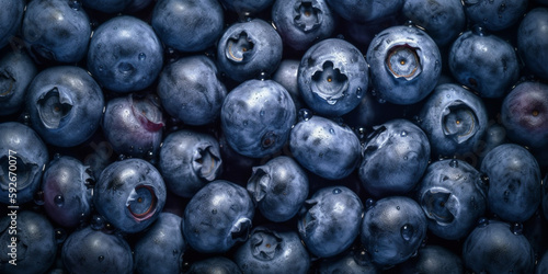 Blueberry on a counter in the supermarket. Banner created with ai generative tools