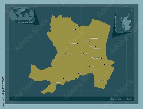 Aberdeen, Scotland - Great Britain. Solid. Labelled points of cities photo