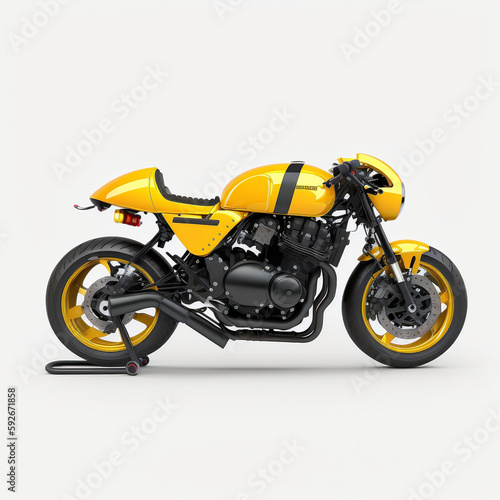 Motocicleta deportiva clasica, diseño 3D, tecnologia y lujo, concepto artistico sobre fondo blanco, recurso grafico, ilustracion de alta calidad, IA generativa