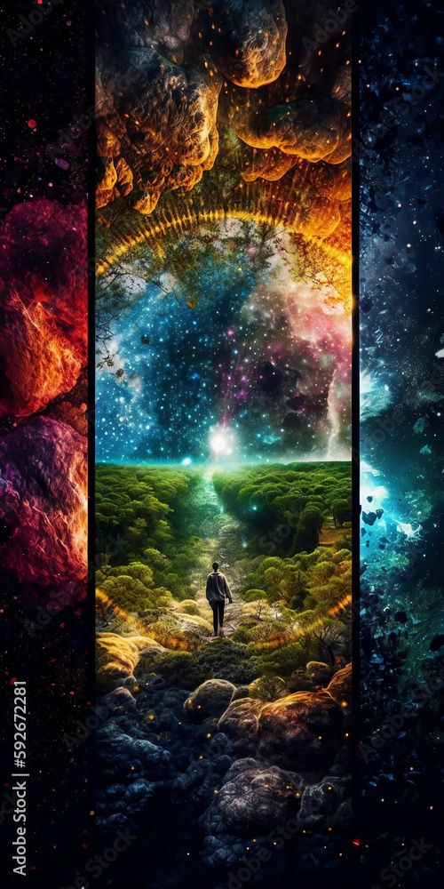Fototapeta premium the constant of the universe is change and as humans our change is reflecting the universe, vivid, ultra details, colorfull lighting, illustration