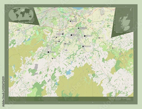 Midlothian, Scotland - Great Britain. OSM. Labelled points of cities photo