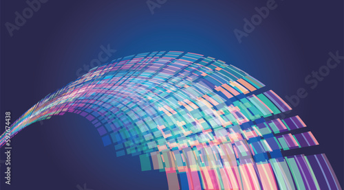 Colorful square bending motion neon technology sense spatial background