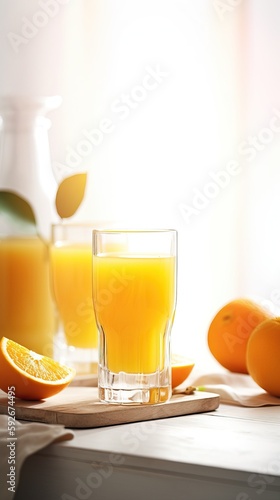 Glass of Homemade Orange juice with sliced fruits. Generative AI