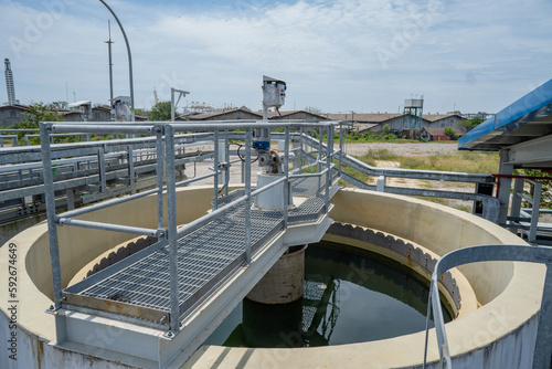 Waste water treatment plant for power plant project, lamella clarifier and sludge agitator. The photo is suitable to use for waste water treatment content media and environment poster. photo