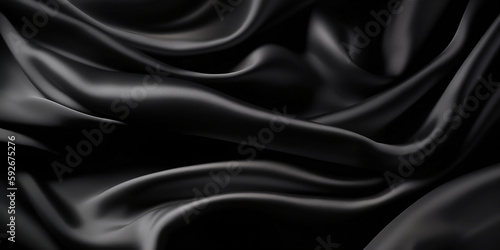 black silk satin fabric wave or silk wavy folds generated by AI. 