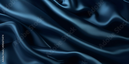 Blue silk satin fabric wave or silk wavy folds generated by AI. 