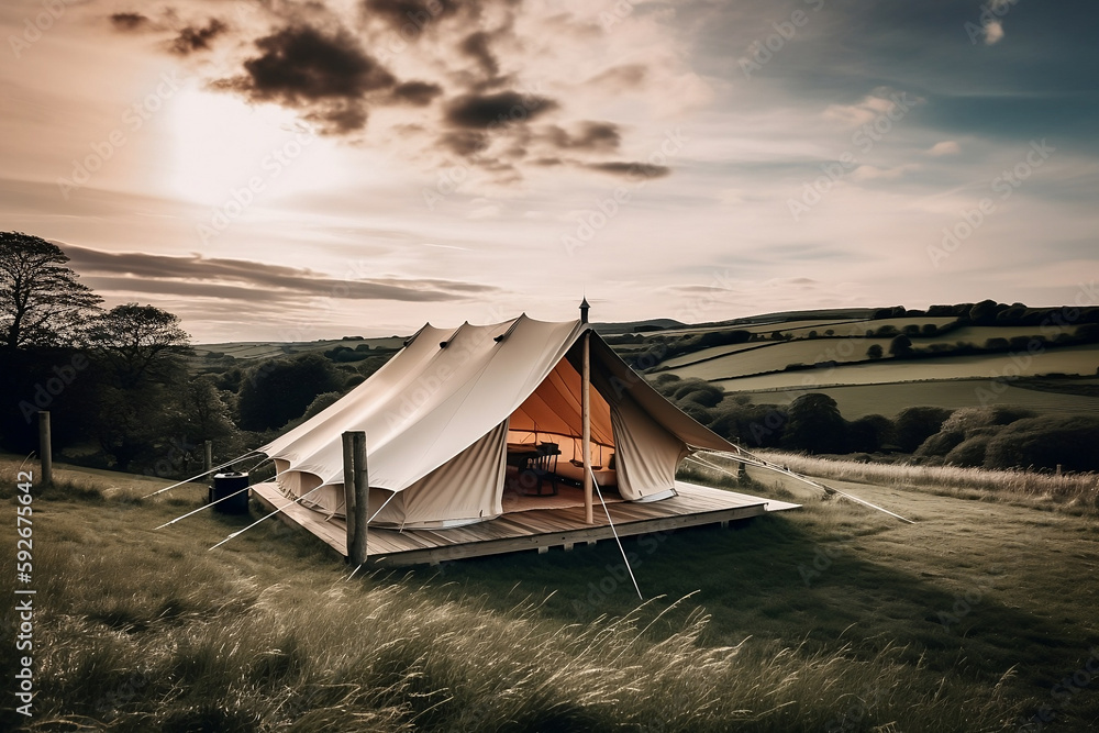 glamping in the beautiful countryside. luxury glamorous camping. glamping in the country side, generated by AI.