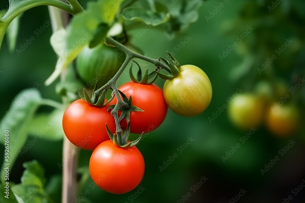 ripe tomatoes on a branch generated by AI