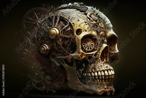 Unique Digital Art Steampunk Skull Comes to Life. AI