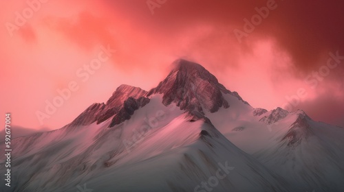 Beautiful top of mountain surrounded by clouds. Generative AI