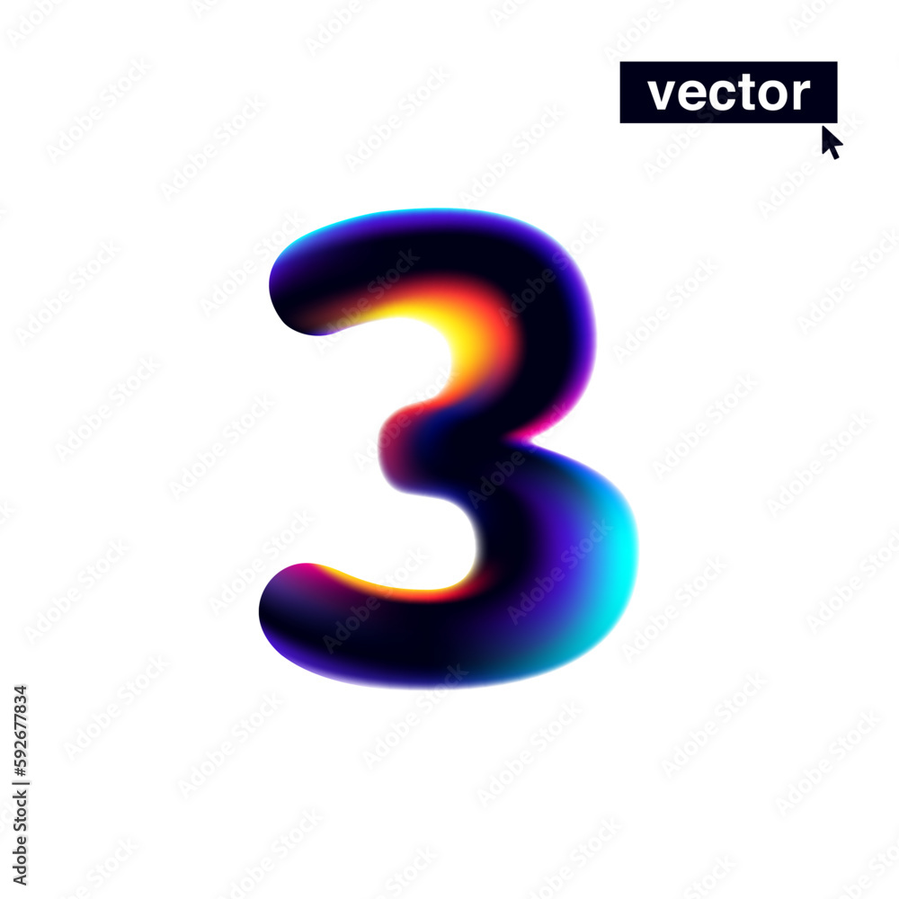 3 logo. Number three with neon glitch. Multicolor gradient sign with double exposure and illusion effect. Glowing color shift vector icon. 3 logo. Number three with neon glitch. Multicolor gradient sign with double exposure and illusion effect. Glowing color shift vector icon.